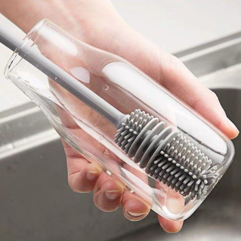 Reach Every Corner. Clean Every Cup. — Silicone Long Handle Bottle Brush | Cup Scrubber, Glass & Baby Bottle Cleaner, 27cm, Kitchen Tool