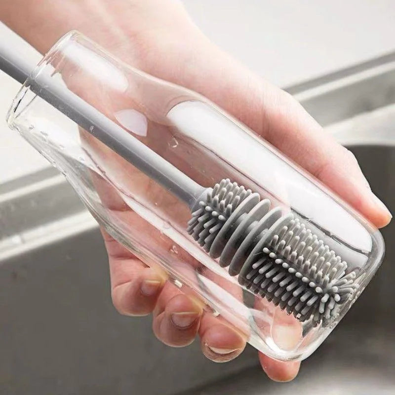 Reach Every Corner. Clean Every Cup. — Silicone Long Handle Bottle Brush | Cup Scrubber, Glass & Baby Bottle Cleaner, 27cm, Kitchen Tool