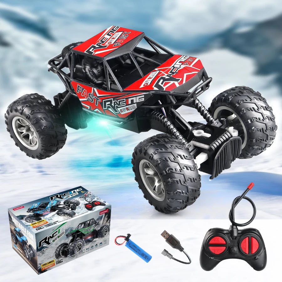 4-Way Remote Control Off-Road Climbing Toy Car with Lights & Anti-Slip Rubber Tires
