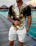 Men's 3D Printed Summer Tracksuit Set – Short Sleeve Polo Shirt & Shorts