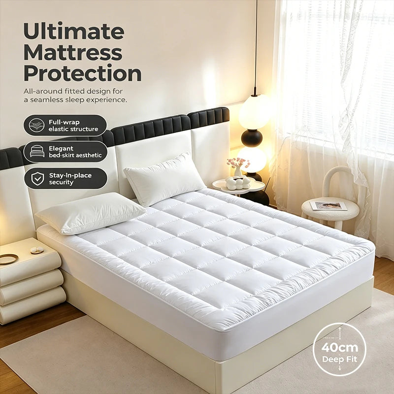 360GSM Quilted Mattress Topper & Protector Cover – Anti-Pull, 15–17" Deep Pocket, Twin to King, 2 Colors