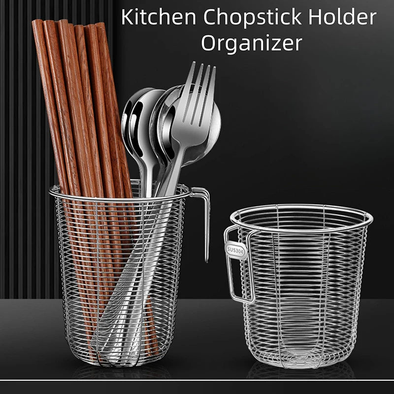 304 Stainless Steel Chopstick Holder & Tableware Drainer Basket – Wall-Hanging Kitchen Utensil Organizer