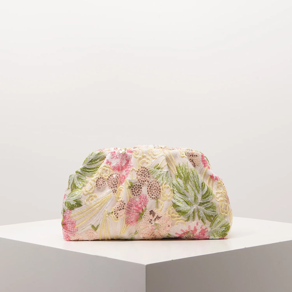 Sequin Floral Embroidery Clutch Bag – Gala Night Party Prom Wedding Evening Bag for Women