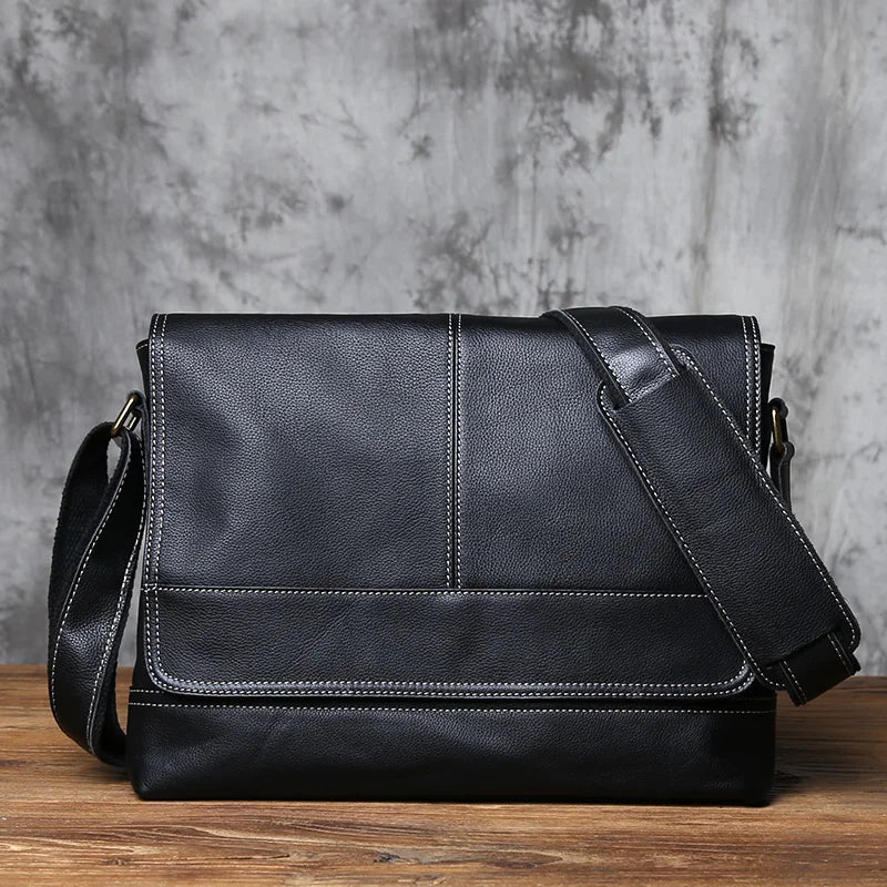 NZPJ New Leather Men's Shoulder Bag Retro Top Layer Cowhide A4 File Men's Bag Brown Handmade Crazy Horse Leather Messenger Bag