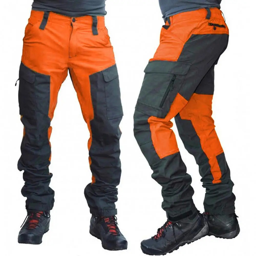 Men's Color-Block Cargo Pants with Multiple Pockets