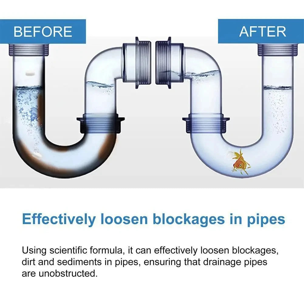 No More Blocked Drains — Powerful Pipe Unclogging Agent & Sewer Powder | Removes Odors & Blockages, 1/2/3/6 Pack Options