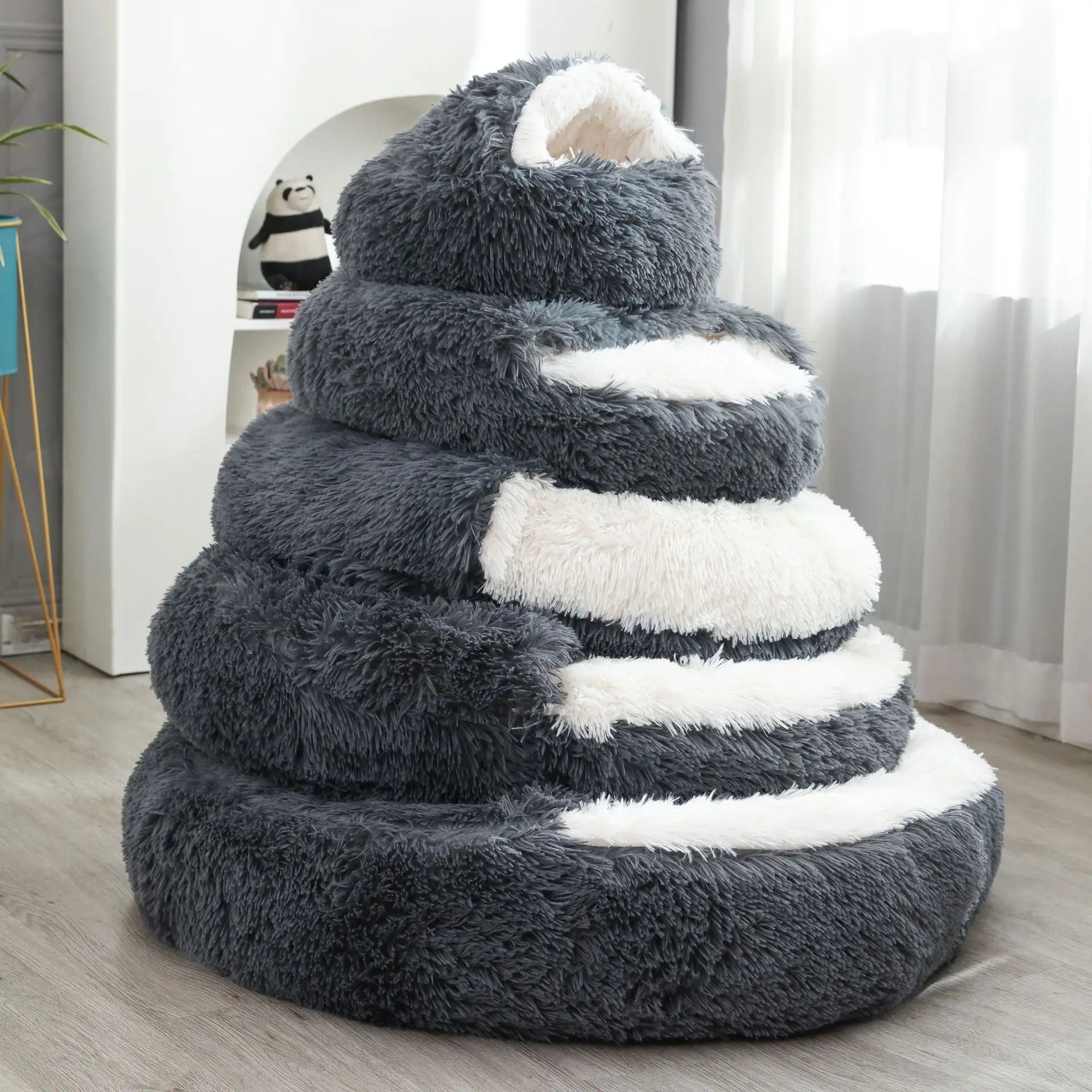 Round Plush Dog & Cat Bed – Warm Washable Pet Sofa Basket, Small to Large Dogs & Cats