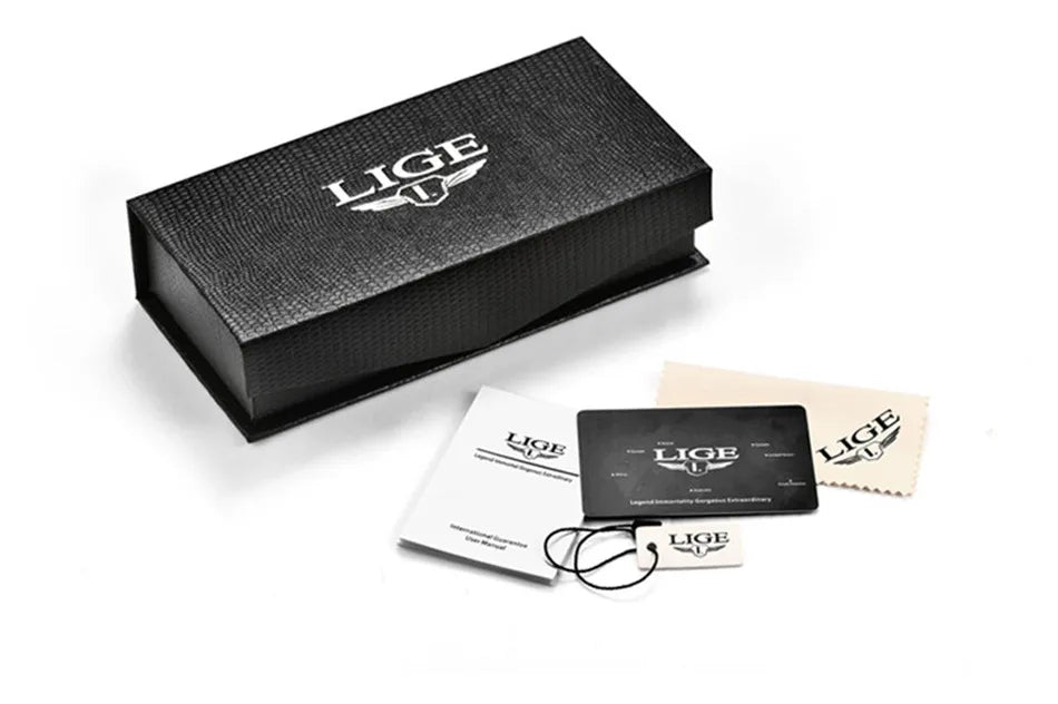 LIGE Men's Hollow Square Sport Watch | Fashion Silicone Strap Waterproof Quartz Wristwatch with Box