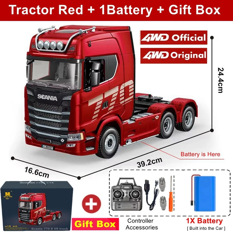 HUINA 1501 1:18 Scale RC Semi Trailer Truck with Sound & Lights – 770S Flatbed Engineering Model