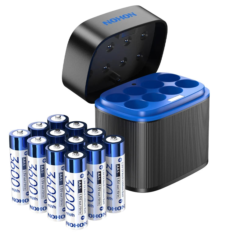 NOHON 1.5V Li-ion Rechargeable AA/AAA Batteries – 3600mWh High Capacity Long Lasting with Battery Charger