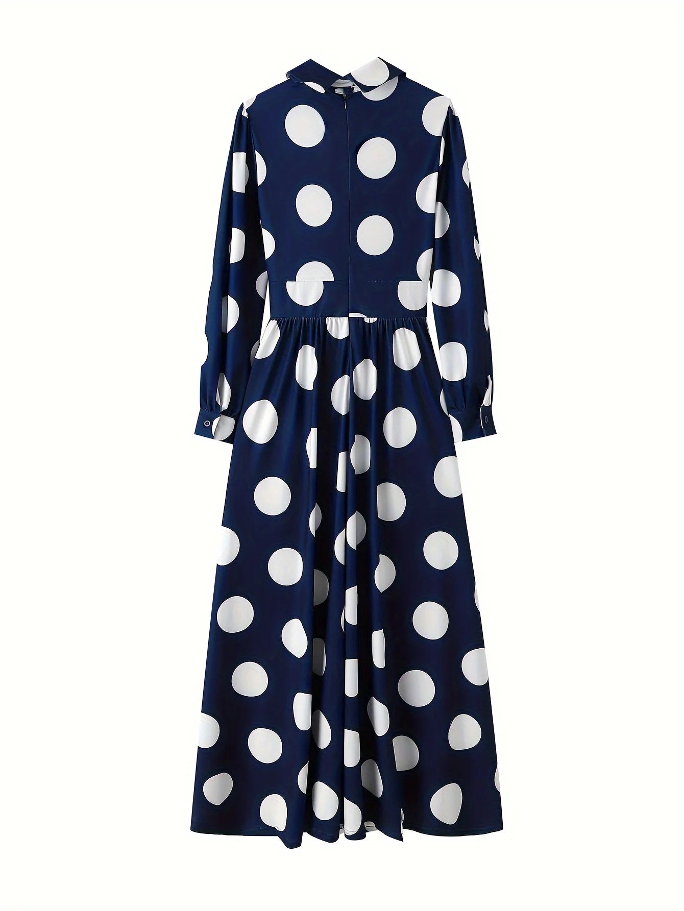 Bow Knot Polka Dot Maxi Dress — Long Sleeve Elegant Casual Lady Dress