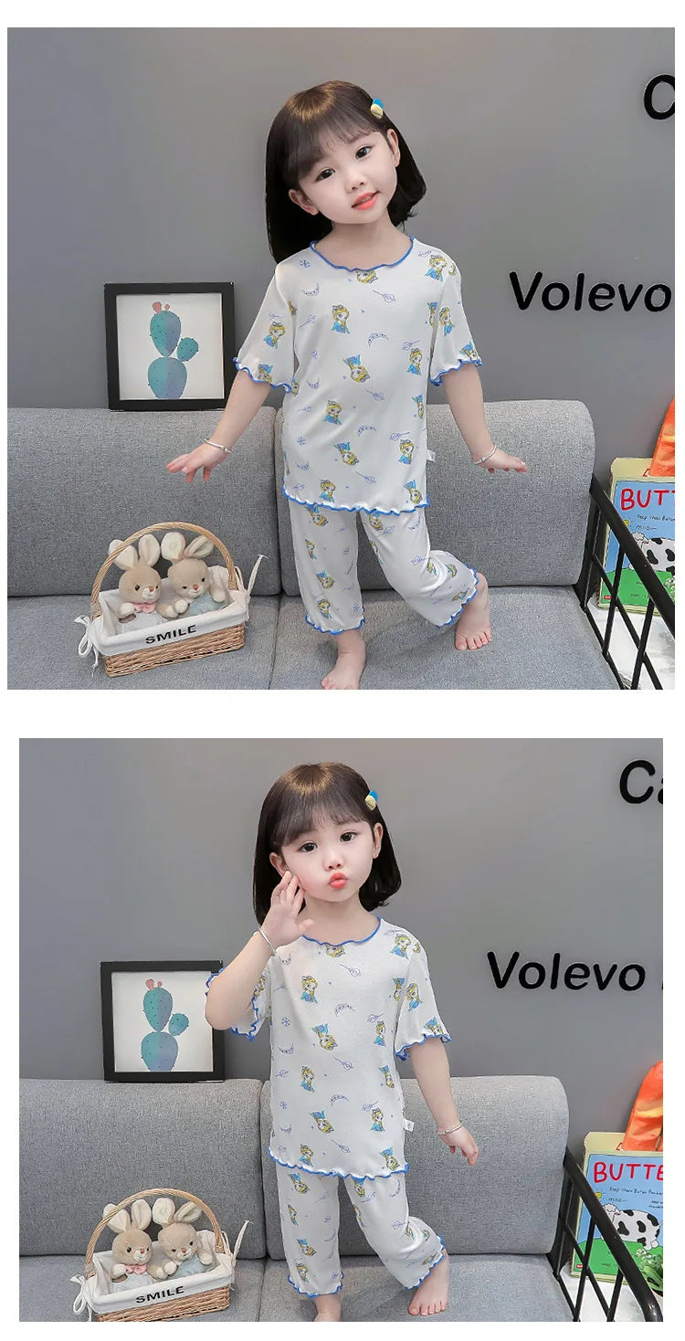 Baby Cotton Sleeveless Summer Pajamas Set | Toddler Cartoon Nightwear Kids Homewear