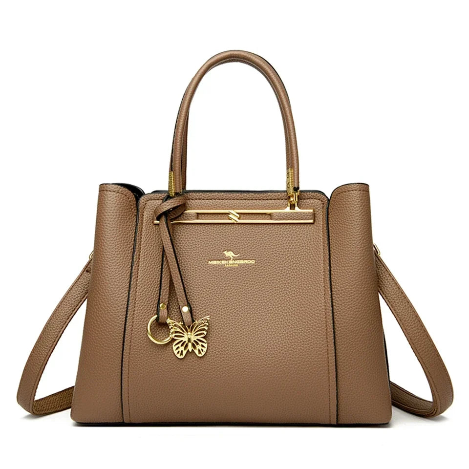 Luxury Genuine Leather 3-Layer Tote Bag – Large Capacity Crossbody Shoulder Bag for Women
