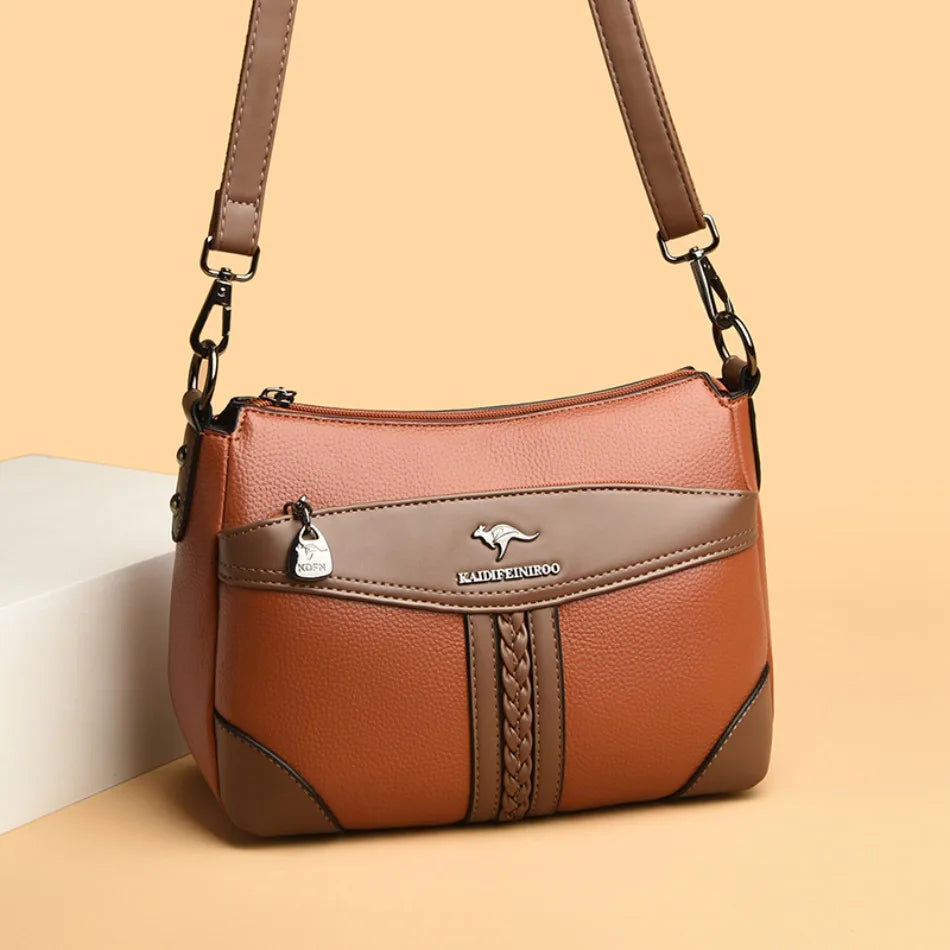 Luxury Genuine Leather Flap Shoulder Bag – Sequin Crossbody Handbag for Women