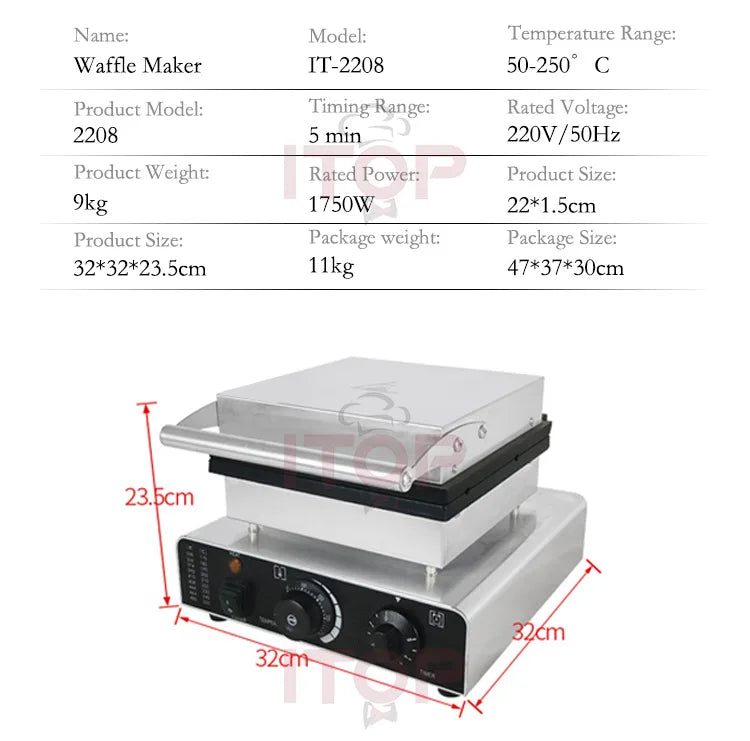 ITOP Electric Waffle Maker – Pine Tree Mould, Non-Stick Cast Iron Pan, Waffle Stick Machine, 110V/220V