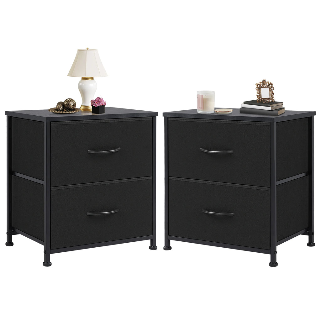 JHK Nightstand & Bedside Table – 2 Fabric Drawers, Storage Cabinet for Bedroom, Coffee & Sofa Side Table