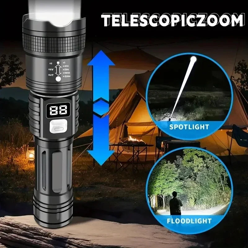 100000LM Super Bright Rechargeable LED Flashlight – Long Range Waterproof Camping Torch