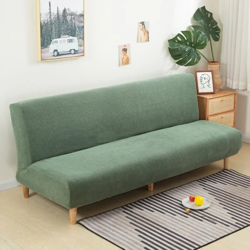 Armless Futon Sofa Bed Cover – Polar Fleece Elastic Slipcover for Folding Furniture & Bench