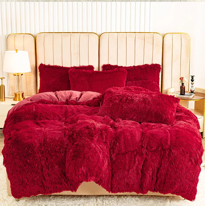 Plush Faux Fur Duvet Cover Set – Luxurious 3-Piece Bedding, 16 Colors & 10 Sizes