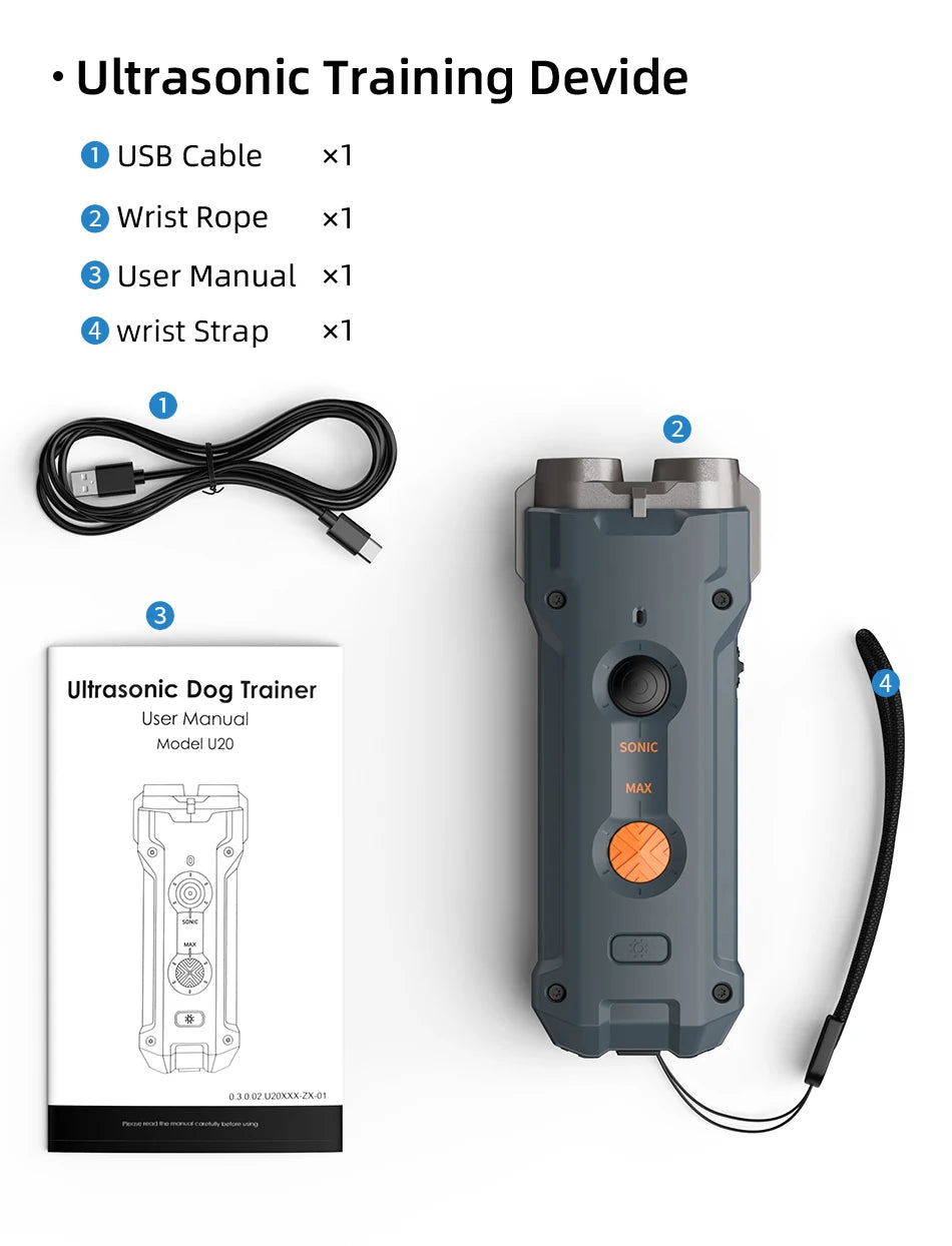 ROJECO 2-in-1 Ultrasonic Dog Repeller & Trainer – Anti-Barking Device with Flashlight