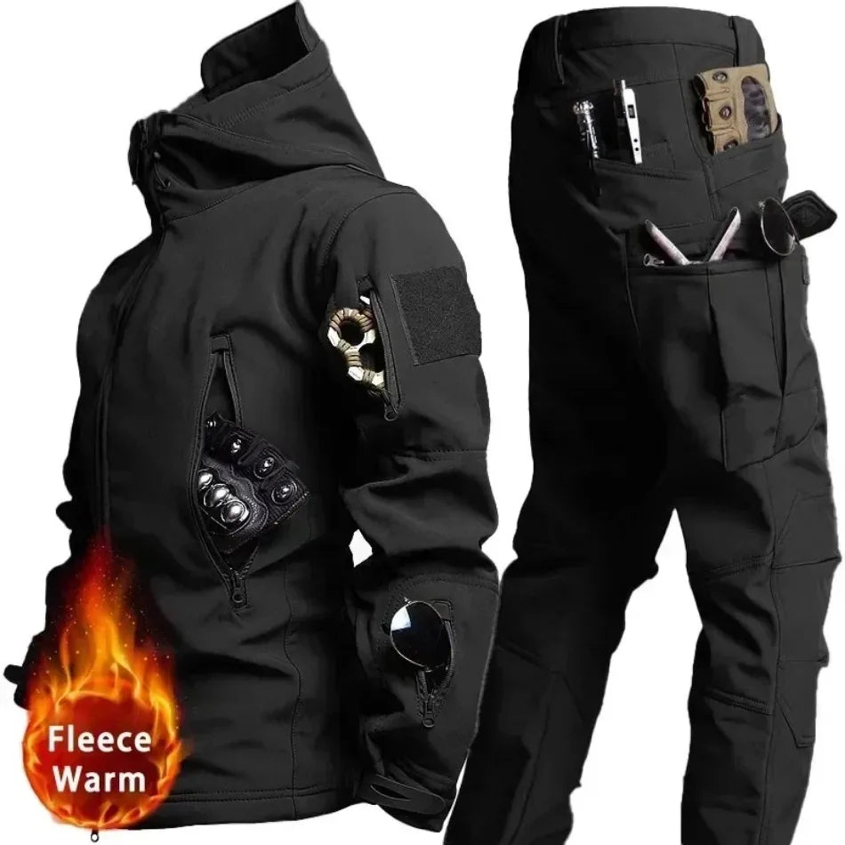 Men's Camo Waterproof Tactical Jacket & Fleece Pants Set – Winter Hunting Outdoor 2-Piece