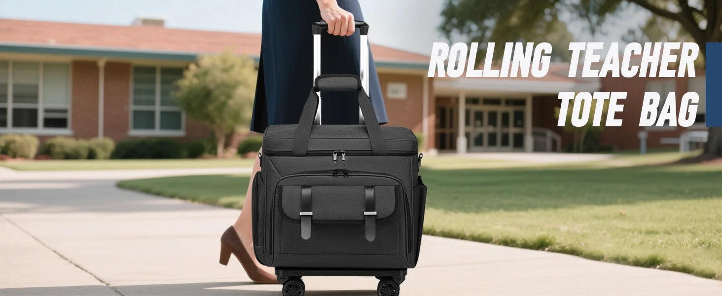 Rolling Teacher Tote Bag with Wheels — 15.6" Laptop Trolley for Teachers & Commuters