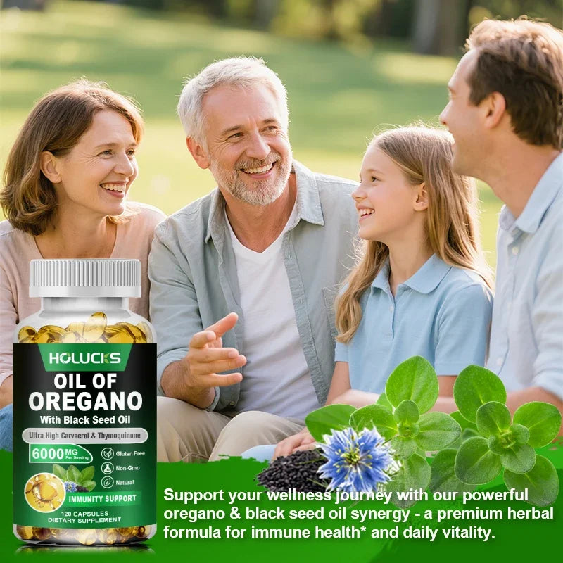 Oregano Oil & Black Seed Oil Softgels – Immune, Gut Health & Antioxidant Support, 60 or 120 Capsules