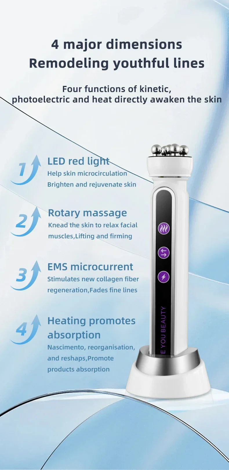360° Rotating EMS Facial Massager with LED Phototherapy & Heat – Face Lift, Skin Tightening & Anti-Wrinkle Beauty Device