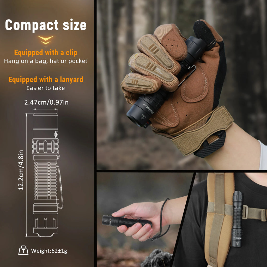 Wurkkos TD02 Tactical Flashlight – 2000 Lumens 18650 Rechargeable Battery