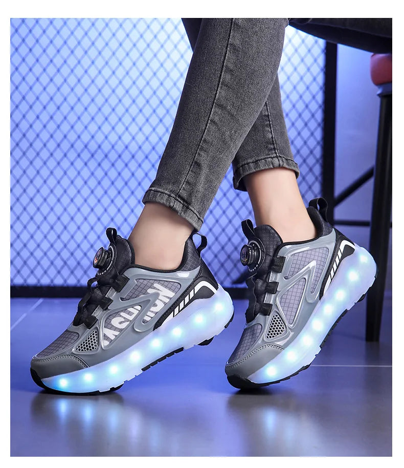 Children's 4-Wheel LED Light Roller Skate Shoes – Removable Wheeled Rolling Sneaker for Kids
