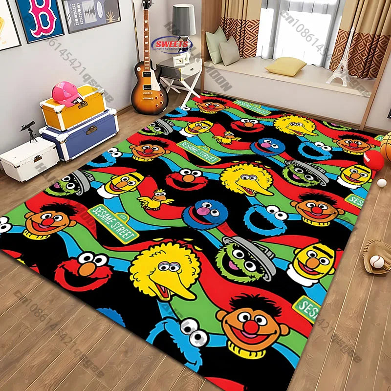 15 Sizes S-Sesame S-Street Theme Carpet Rug for Living Rooms Bedroom Entrance Door Decor Mat, Kids' Play Non-slip Mat Great Gift
