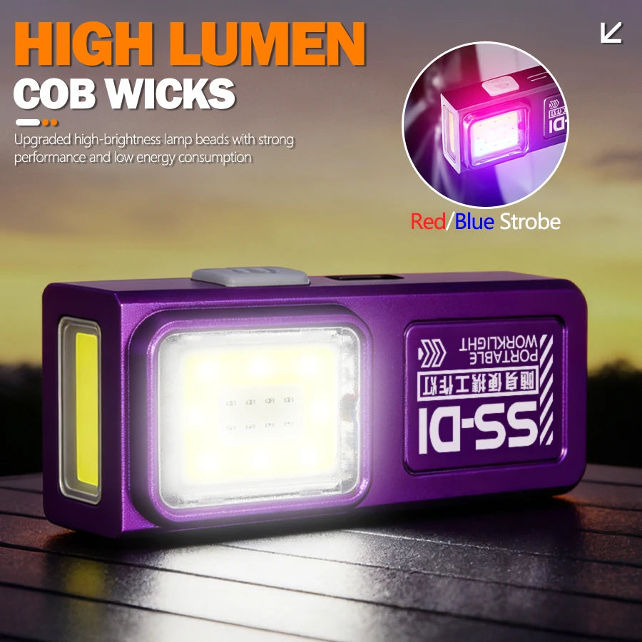 550 Lumen EDC USB-C Flashlight – COB Side Light, Red & Blue Modes, Pen Clip Outdoor Torch