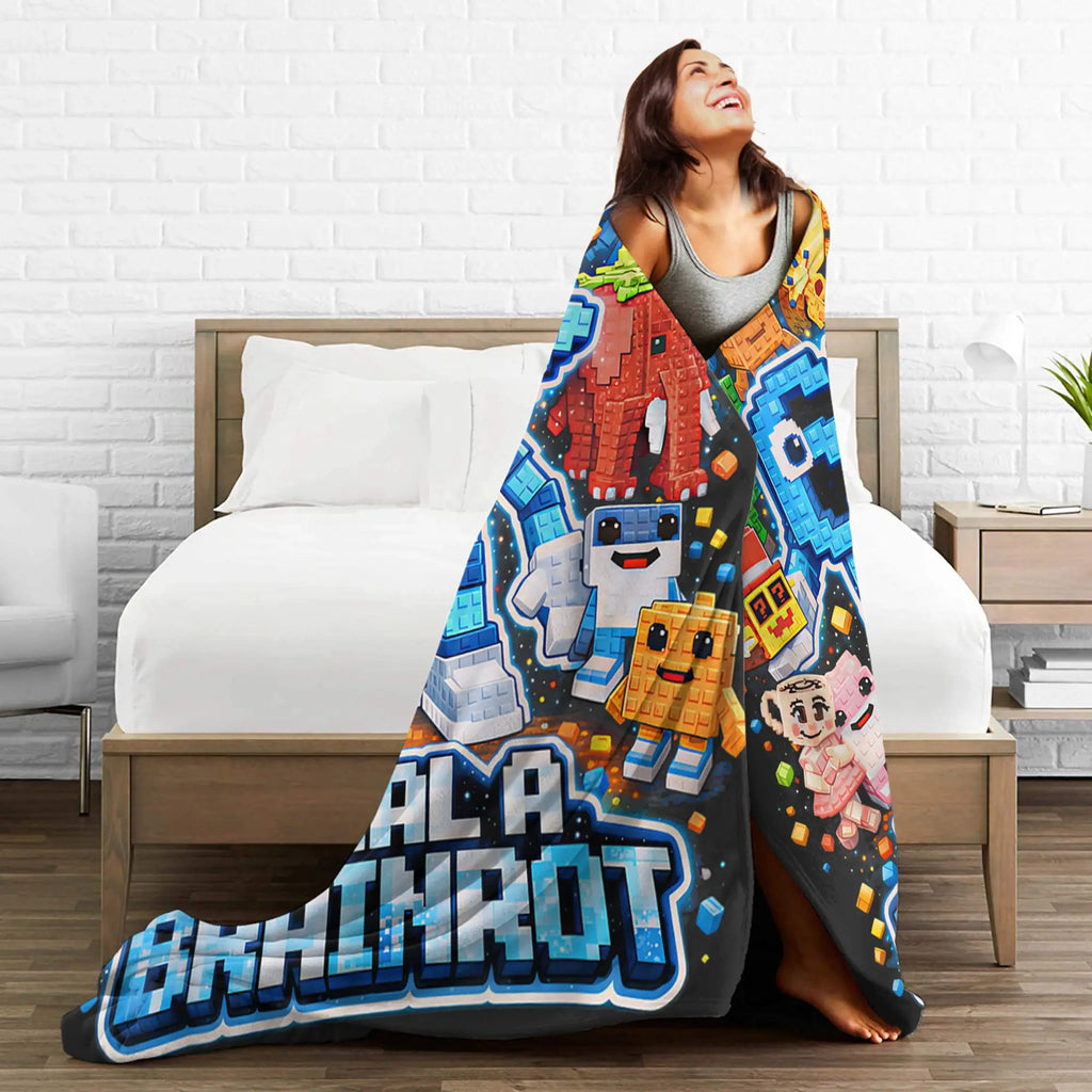 Brainrot Meme Flannel Blanket – Warm Novelty Throw for Bedroom, Sofa & Bed, Multiple Sizes