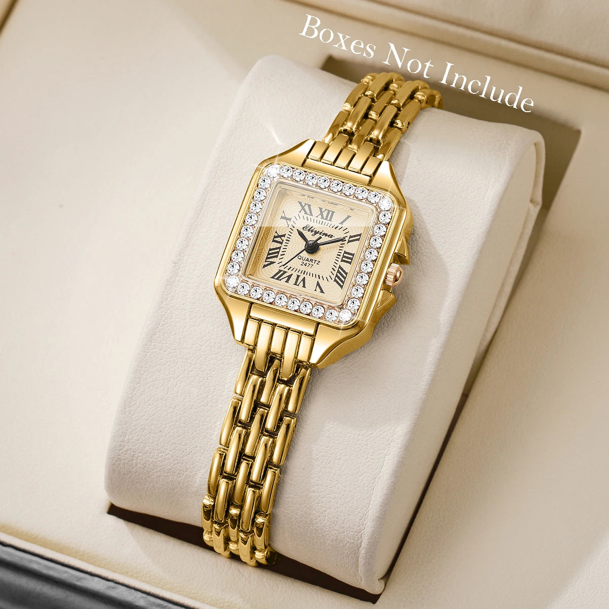 Women's Elegant Rhinestone Square Quartz Watch | Roma Dial Fashion Ladies Wristwatch