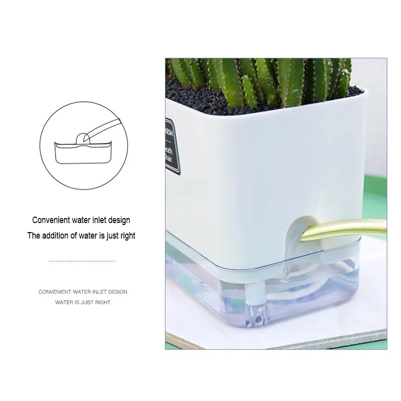 Double-Deck Self-Watering Planter Pot — Magnetic Plastic with Cotton Wick for Indoor & Garden Use