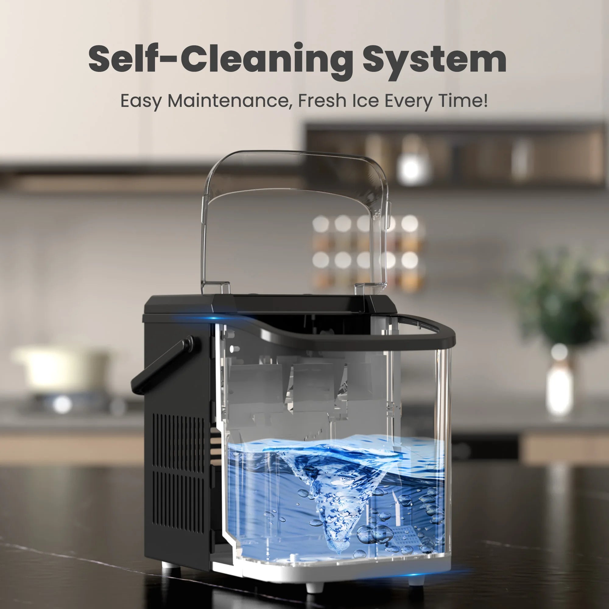 Portable Countertop Ice Maker — 9 Bullet Ice Cubes in 6 Min, Self-Cleaning, Quiet