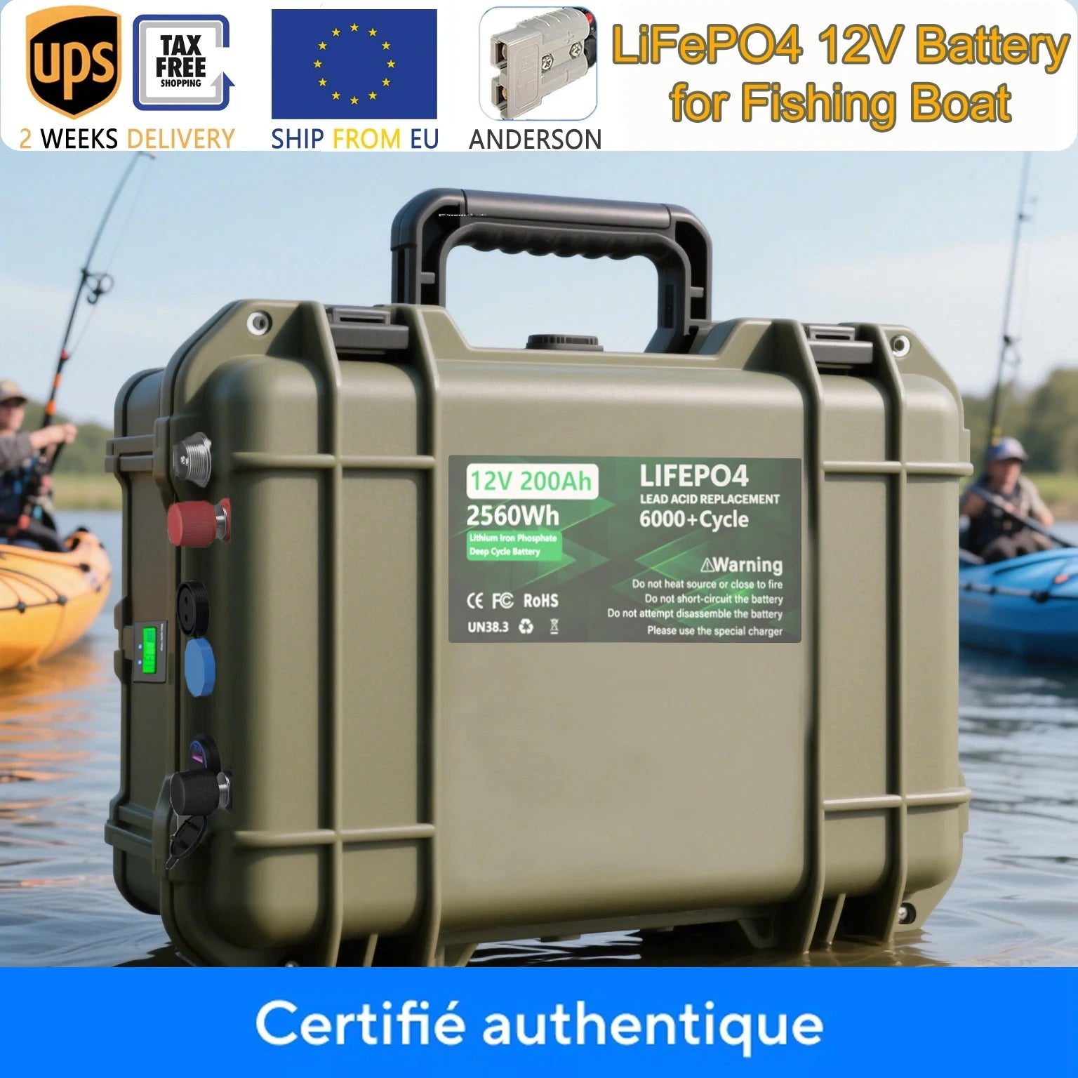 LiFePO4 12V 200Ah Deep Cycle Battery — Built-In BMS for Solar, RV & Marine