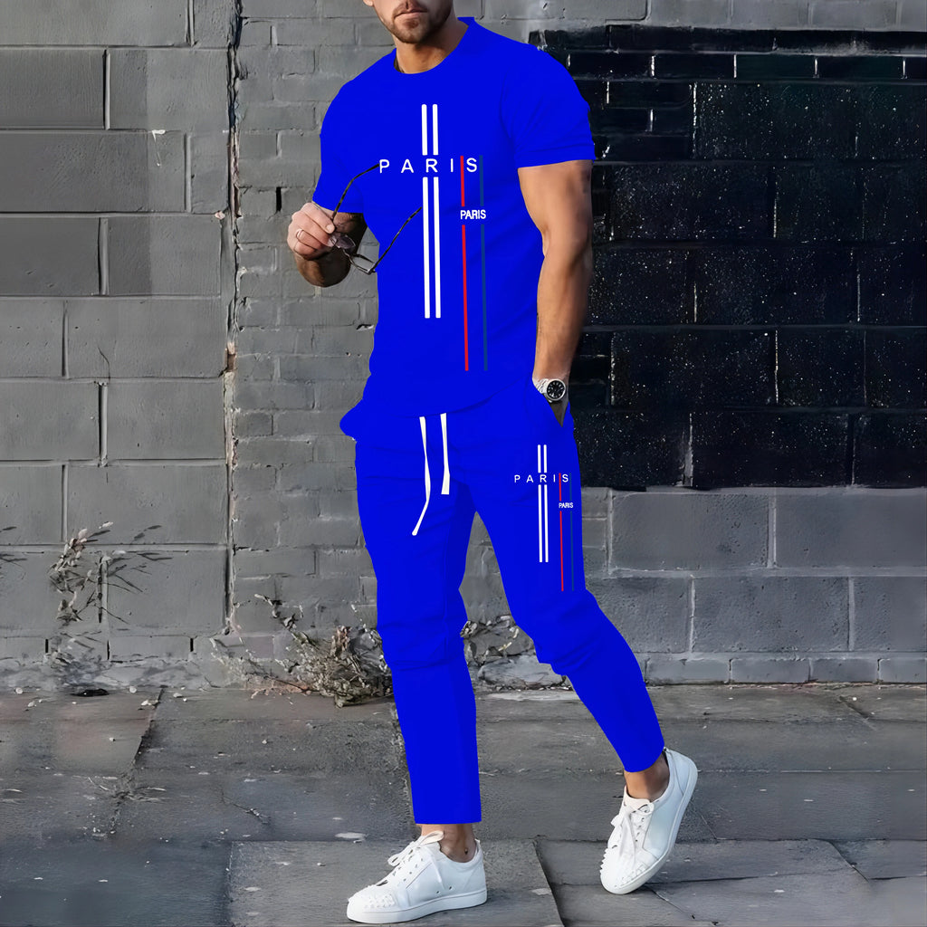 Men's Football Sport T-Shirt & Pants Set – Casual Short Sleeve Jogging Fitness Suit