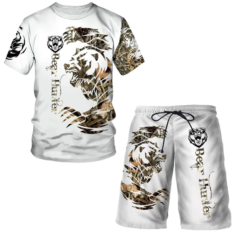 Men's 3D Tiger Print Short Sleeve T-Shirt & Shorts Set – Casual Sportswear