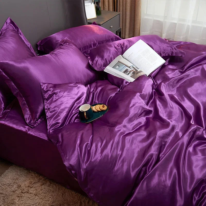 100% Pure Silk Bedding Set – 4-Piece Luxury Duvet Cover, Bedsheet & Pillowcases, Twin to King