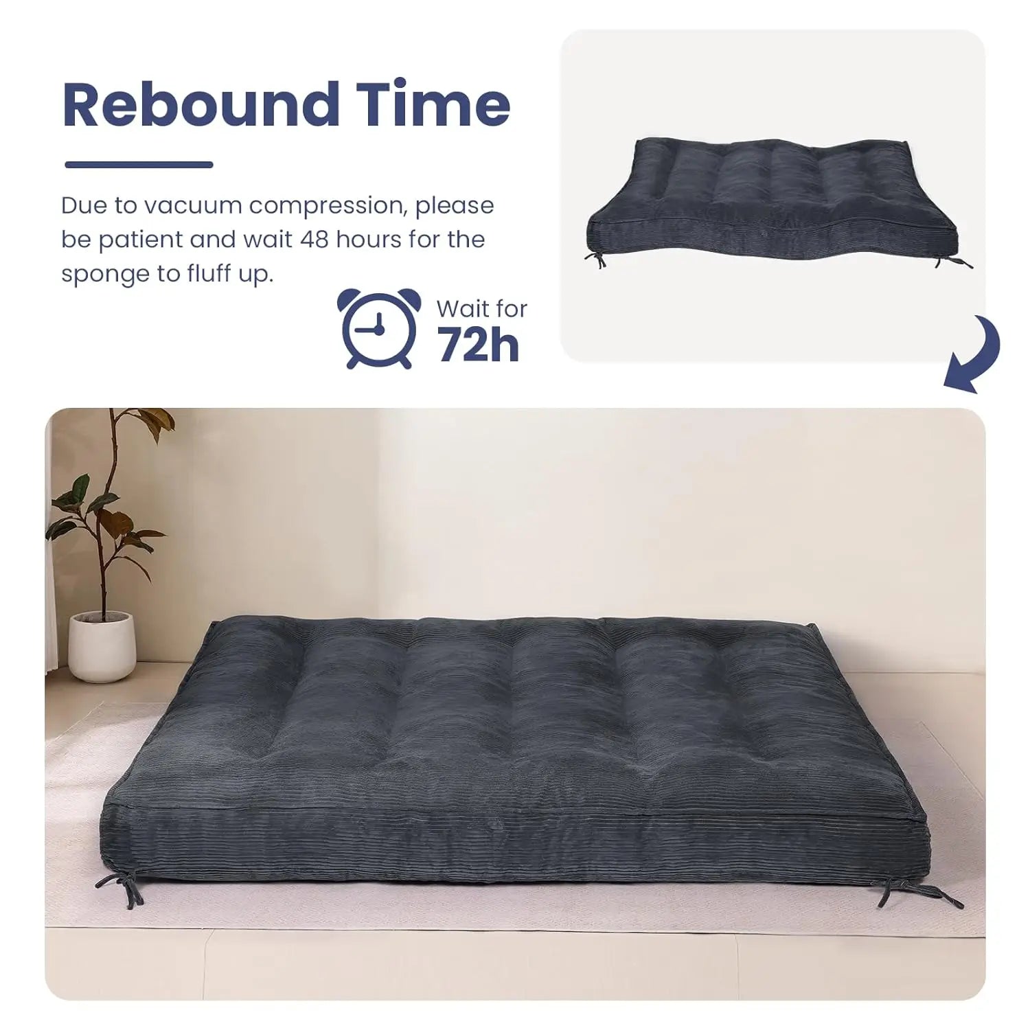 8" Thick Futon Mattress Full Size Shredded Foam Medium Firm Roll Up Folding Floor Sofa Bed Adults Customized