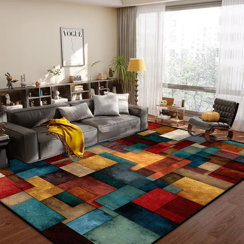 Geometric Abstract Large Area Rug – Non-Slip Custom Floor Mat for Living Room & Bedroom, 15 Colors & 15 Sizes