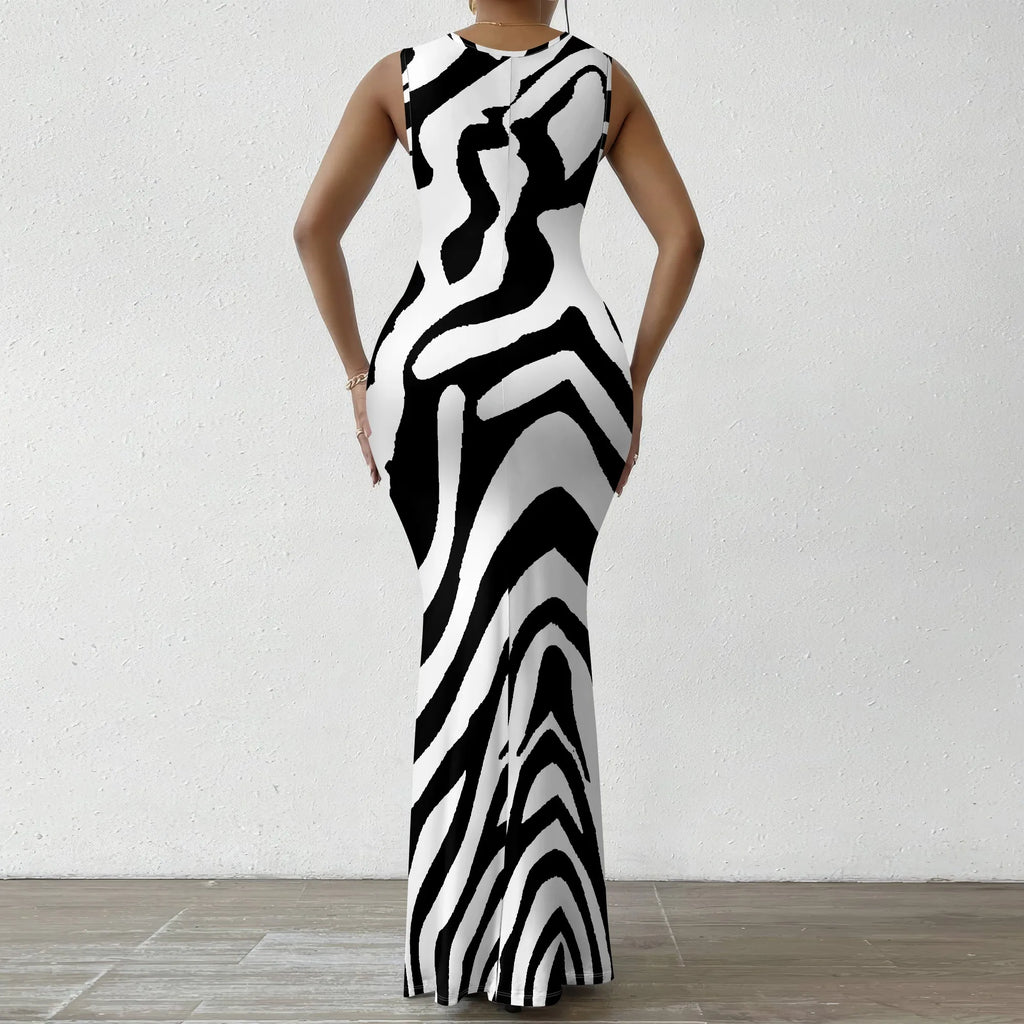 Colorful Geometric Off-Shoulder Maxi Dress — Artistic Party Evening Resortwear Dress