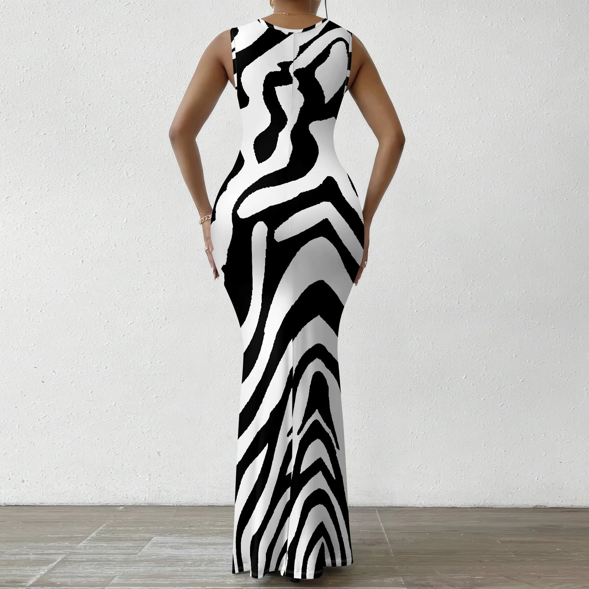 Colorful Geometric Off-Shoulder Maxi Dress — Artistic Party Evening Resortwear Dress
