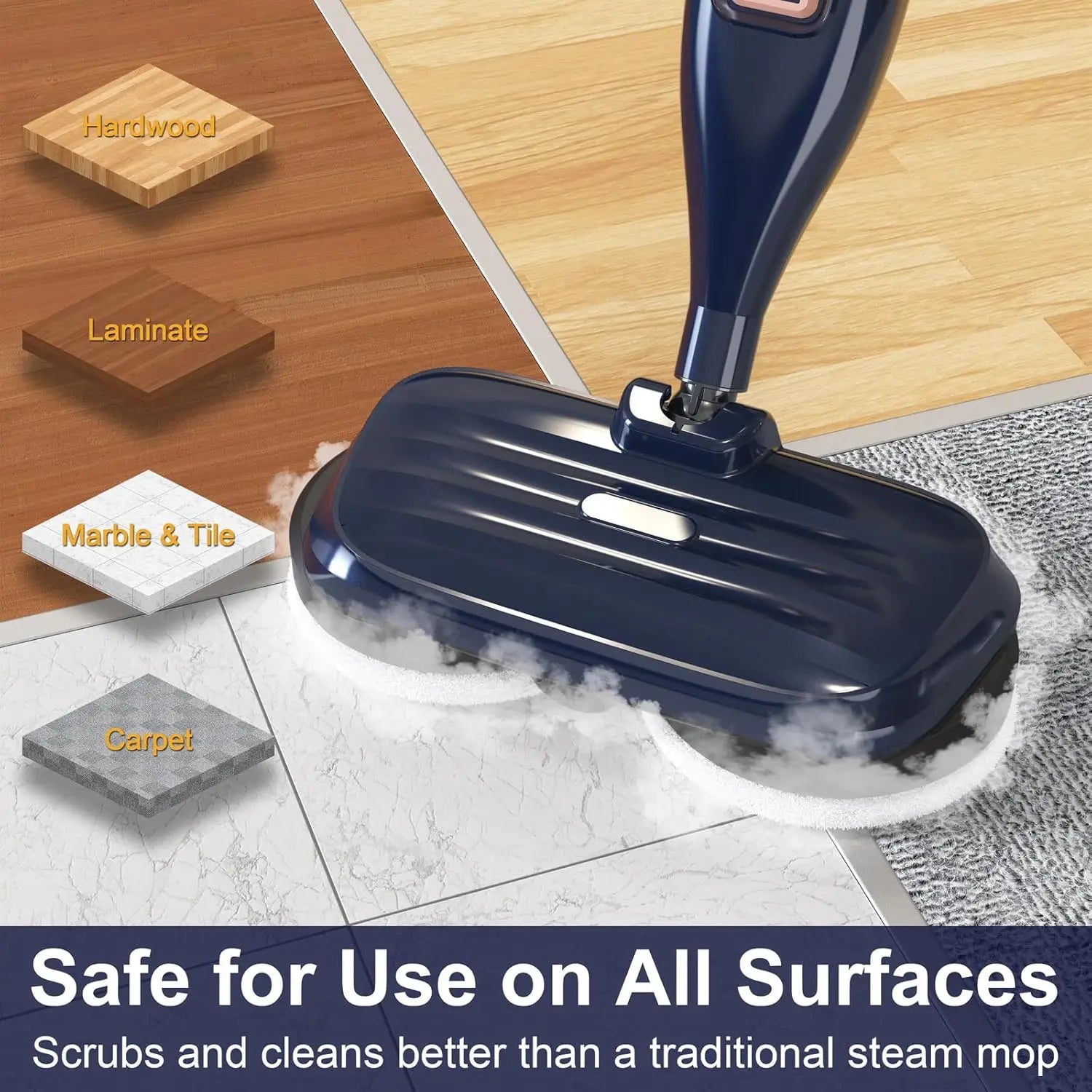 Devoac VM6 Steam Mop Cleaner — 10-in-1, 1300W, Rotating Spin Pad, 3 Steam Modes