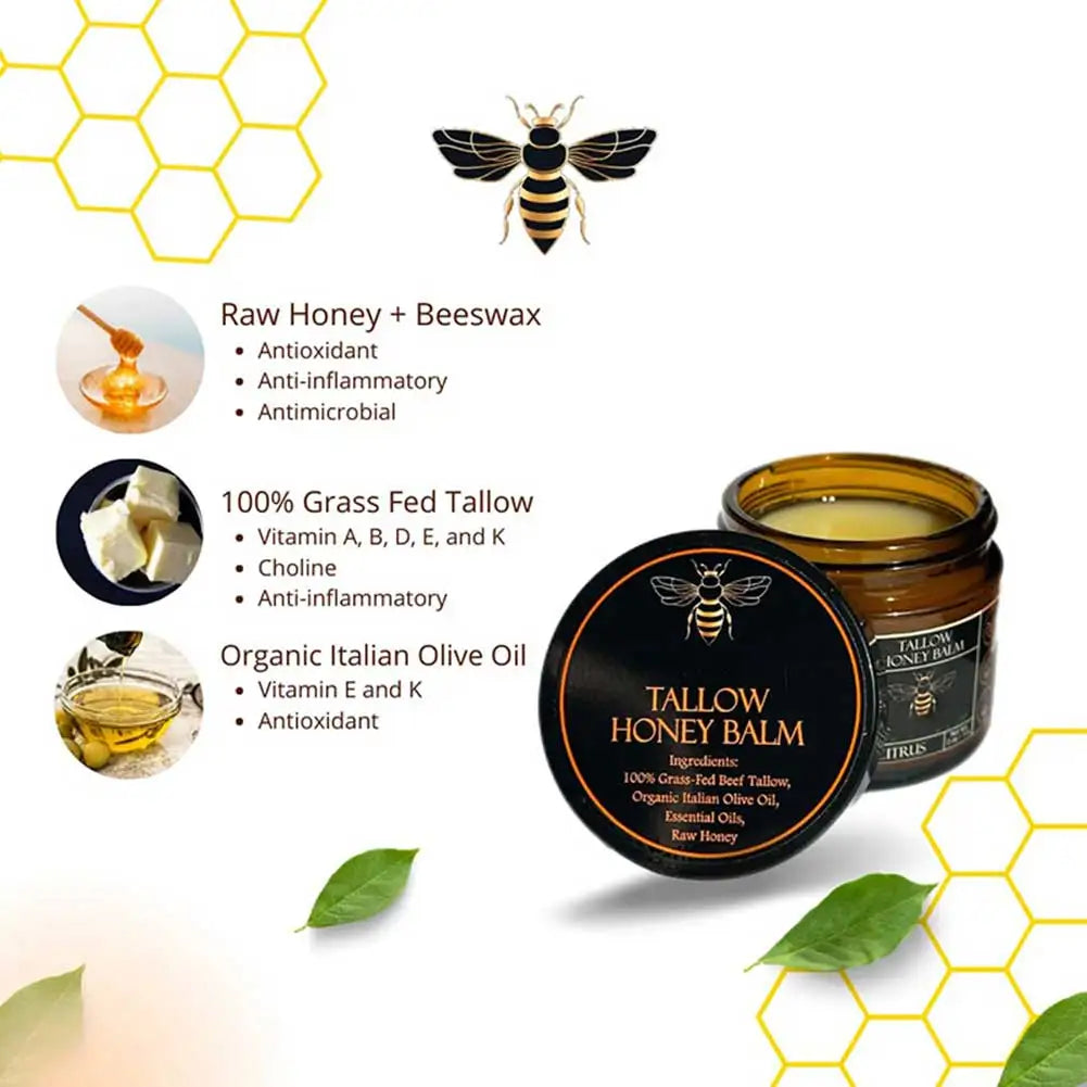 Grass-Fed Beef Tallow Balm with Raw Honey — Natural Moisturizer