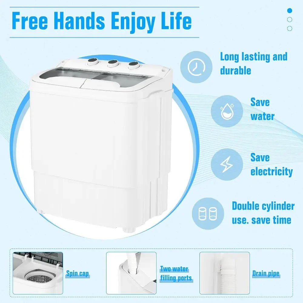 Portable Washing Machine 18 Lbs | Twin Tub Washer & Dryer Combo, Soaking Function, High Efficiency, Apartment, Dorm & RV