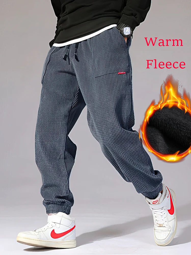 Men's Corduroy Harem Jogger Pants — Warm Thermal Sweatpants for Autumn & Winter