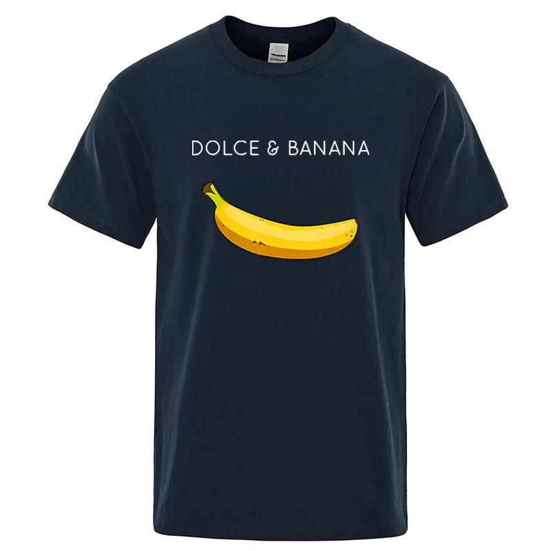 Men's Funny Banana Print T-Shirt — Loose Casual Cotton Blend Short Sleeve Tee