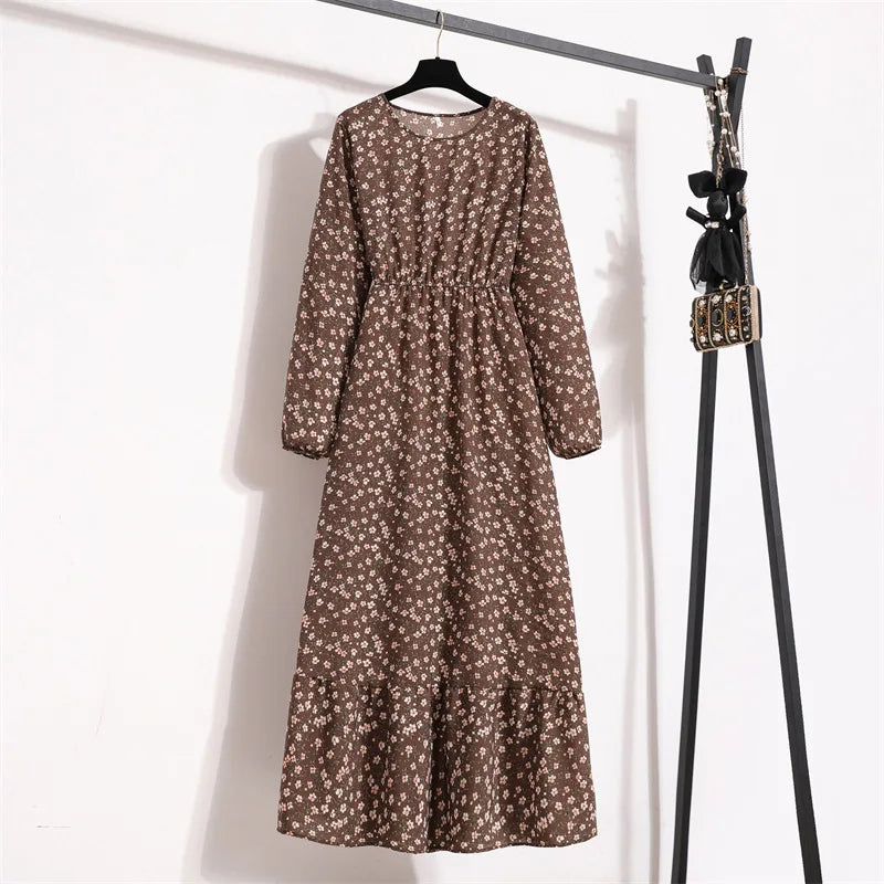 Women Long Dresses Spring Summer Casual Full Sleeve Floral geometry Printed O neck Woman Bohe Beach Party Dress Mujer Vestidos